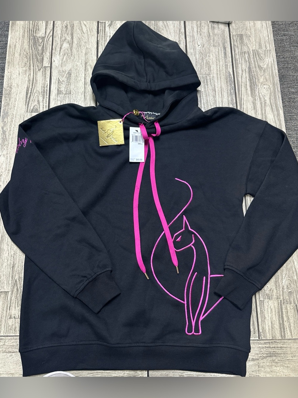 NWT  Baby Phat Hoodie Black Small Pink Cat Embroidery Retro Y2K Msrp$69
